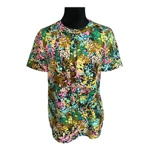 J. Crew Collarless Short Sleeve Floral Button Down Blouse Women's Size 00 Preppy